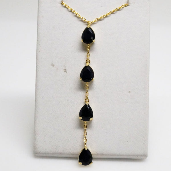 Black Sapphire Long Pendant with Chain - Enumu