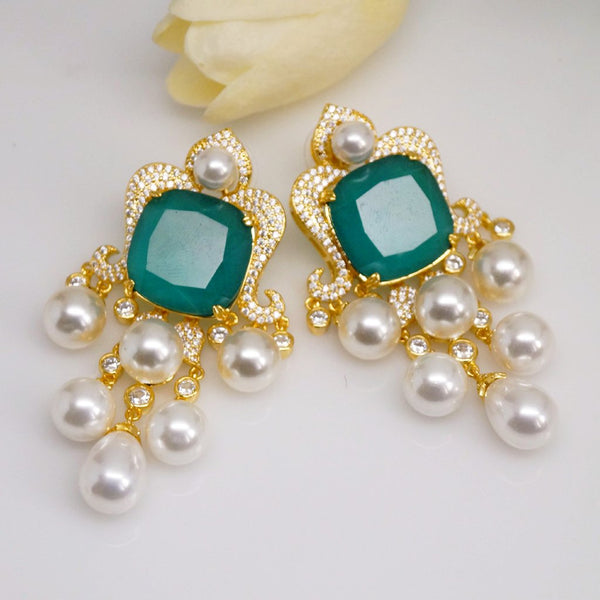Huge YGP Emerald Pearl Dangle Earrings ( Limited Edition) - Enumu
