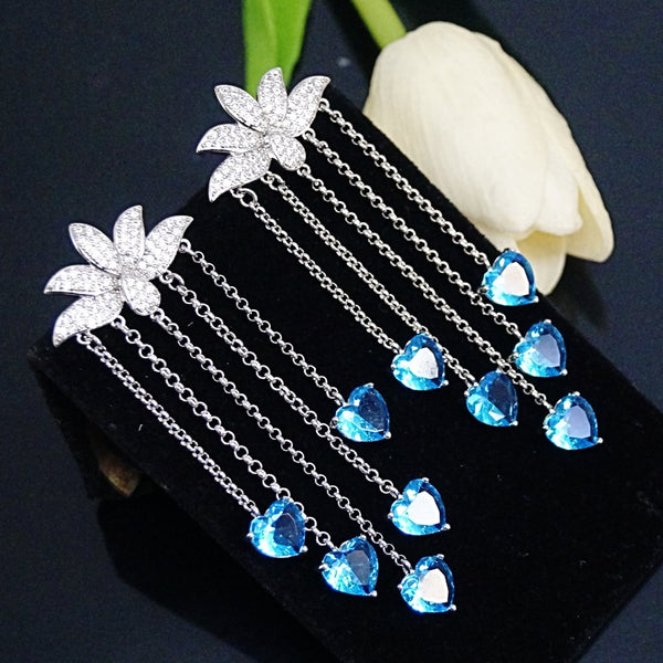 Super Long Lotus Aquamarine Dangle Earrings - Enumu