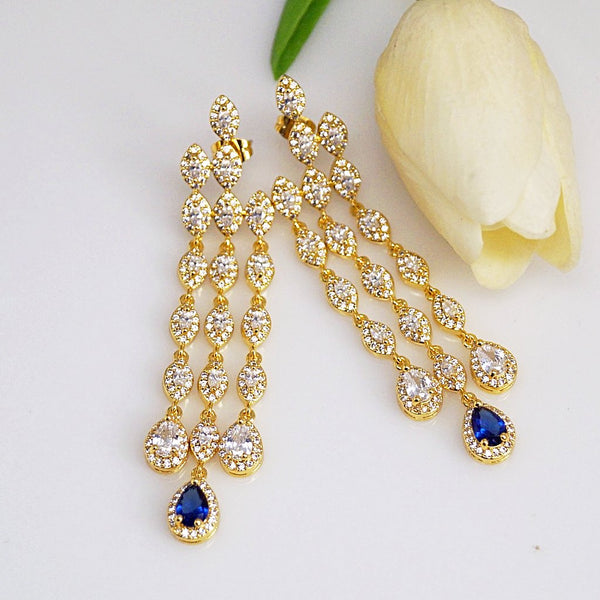 Blue Sapphire CZ Dangle earrings - Enumu
