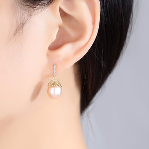 Pure 92.5 Silver Natural Pearl Dangle Earrings - Enumu