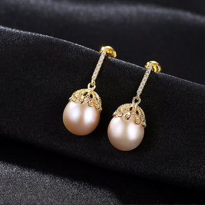 Pure 92.5 Silver Natural Pearl Dangle Earrings - Enumu