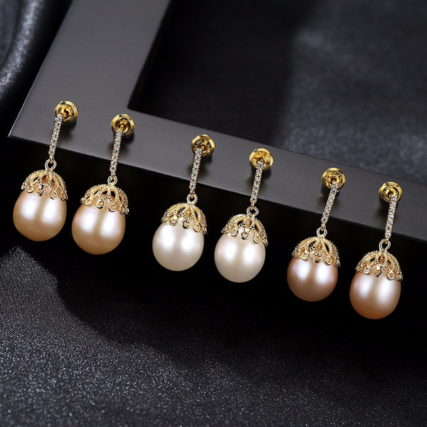 Pure 92.5 Silver Natural Pearl Dangle Earrings - Enumu