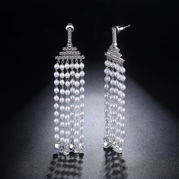 Pearl Tassel Dangle Earrings - Enumu