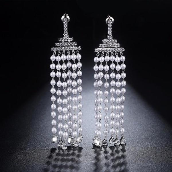 Pearl Tassel Dangle Earrings - Enumu