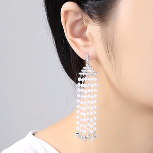 Pearl Tassel Dangle Earrings - Enumu