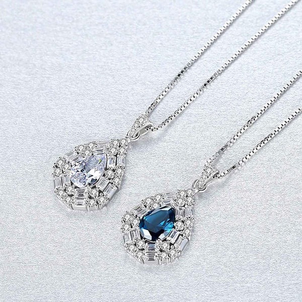Pure 92.5 Sterling Silver Blue Sapphire Pendant with Chain - Enumu