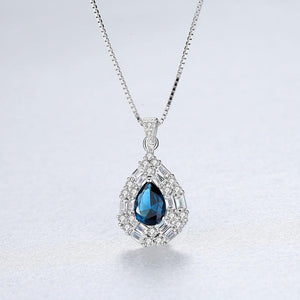 Pure 92.5 Sterling Silver Blue Sapphire Pendant with Chain - Enumu