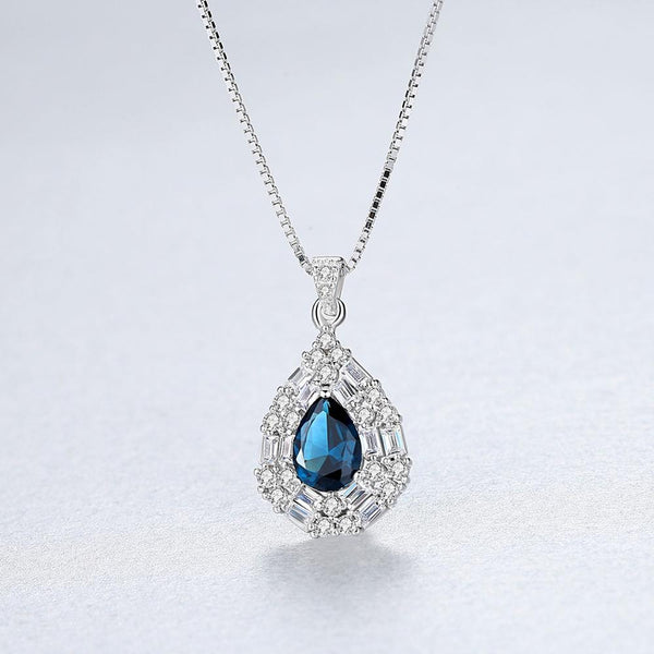 Pure 92.5 Sterling Silver Blue Sapphire Pendant with Chain - Enumu