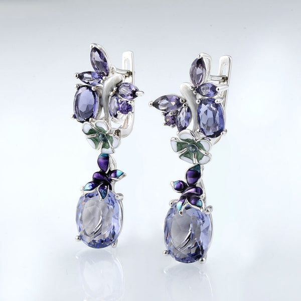 Sterling Silver Amethyst Dangle Earrings - Enumu