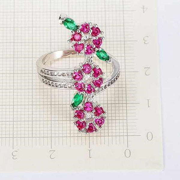 Ruby Flower and Leaves Ring - Enumu