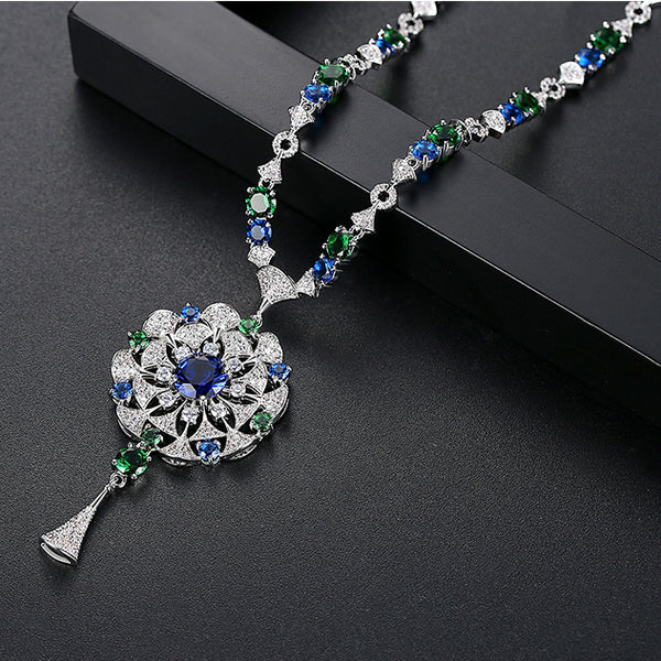 Blue Sapphire Emerald Long Necklace - Enumu