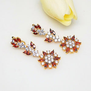 Garnet Flower & Swiss Zircon Drop Dangle Earrings - Enumu