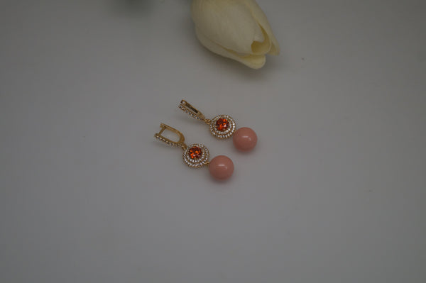 Coral Garnet Dangle Earrings - Enumu