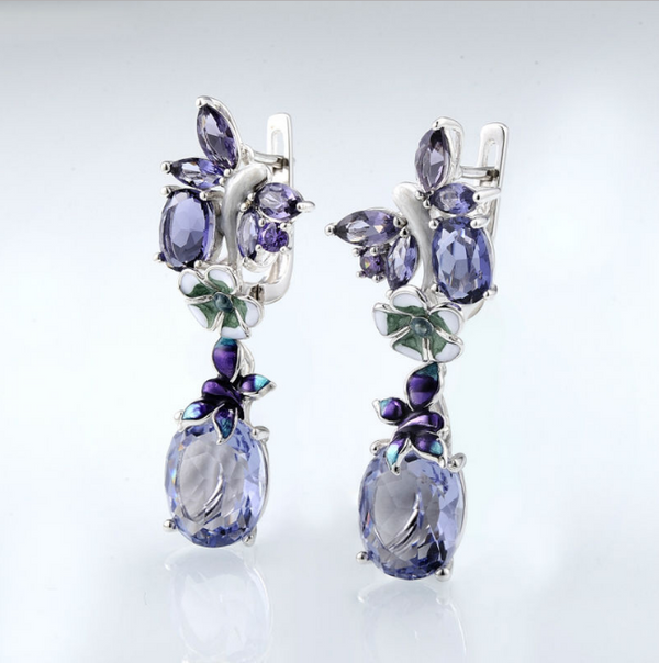 Sterling Silver Amethyst Dangle Earrings - Enumu