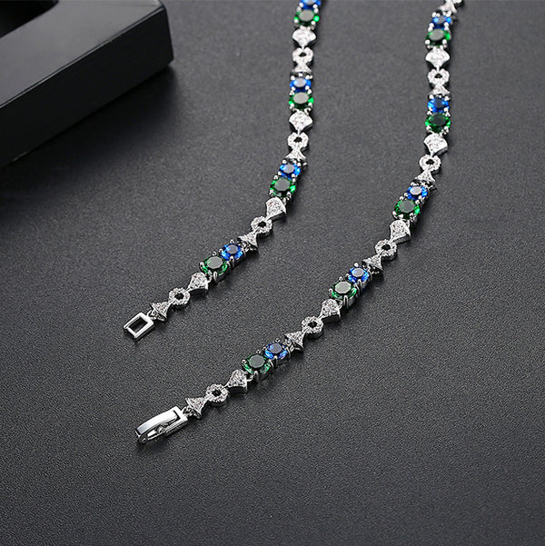 Blue Sapphire Emerald Long Necklace - Enumu