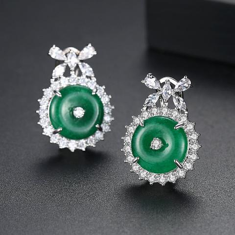 Super Big Swiss CZ and Jade Studs - Enumu