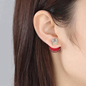 Double Side Red Imitation Pearl & CZ Studs - Enumu