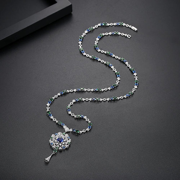 Blue Sapphire Emerald Long Necklace - Enumu