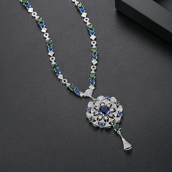 Blue Sapphire Emerald Long Necklace - Enumu
