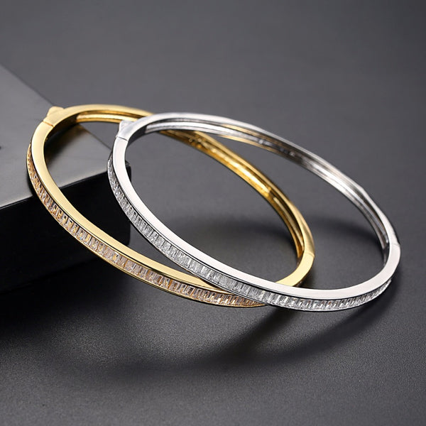 Yellow Gold Plated Diamond Imitation Bangle (Can be Opened ) - Enumu