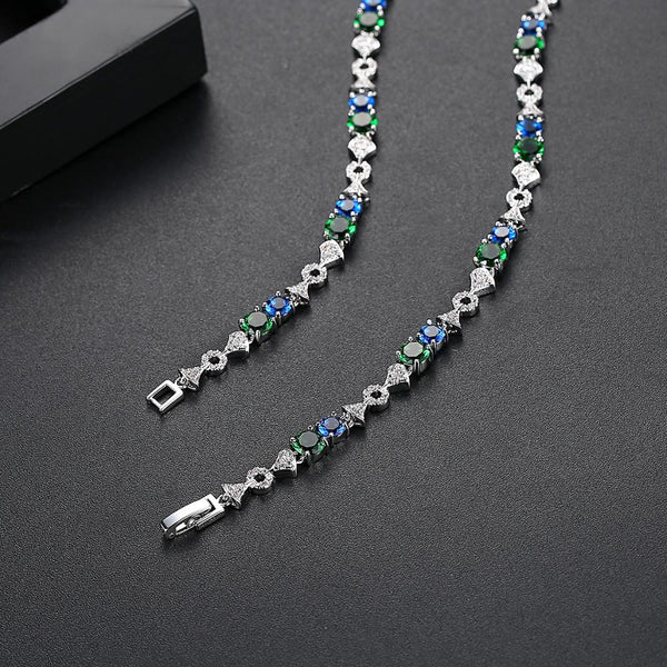 Blue Sapphire Emerald Long Necklace - Enumu