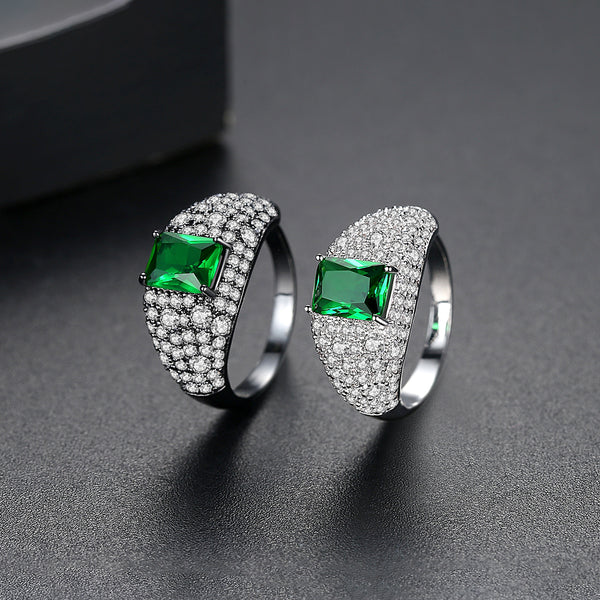 Adjustable Emerald and Swiss Zircon Ring - Enumu