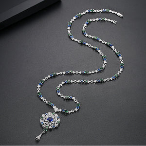 Blue Sapphire Emerald Long Necklace - Enumu