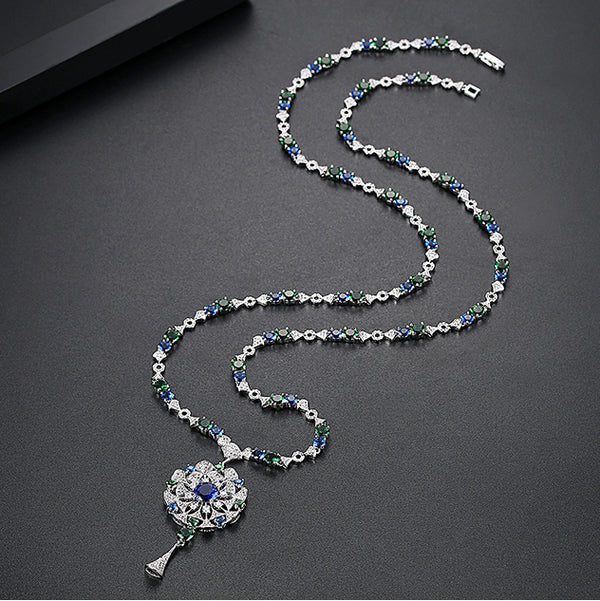 Blue Sapphire Emerald Long Necklace - Enumu