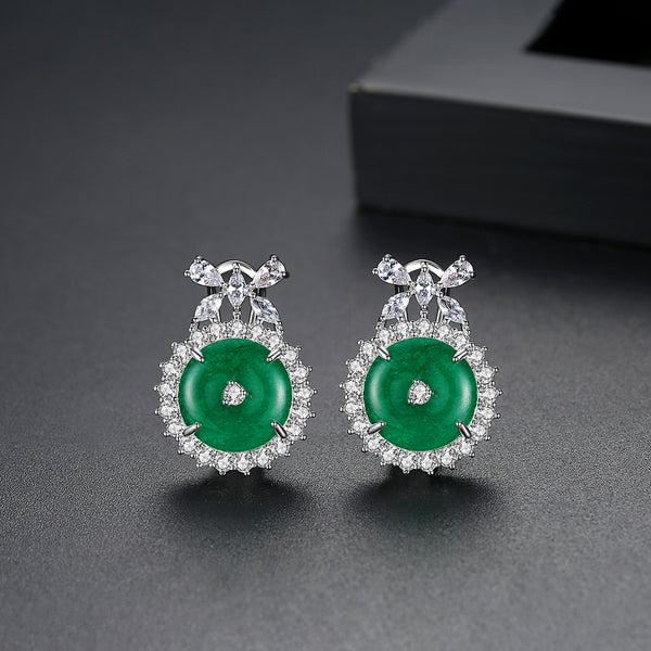 Super Big Swiss CZ and Jade Studs - Enumu