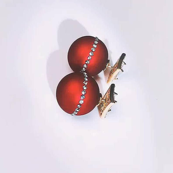 Double Side Red Imitation Pearl & CZ Studs - Enumu