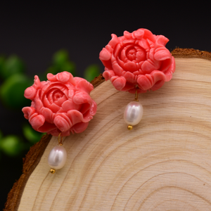 Handmade Pure 92.5 Sterling Silver Coral Pearl Studs - Enumu