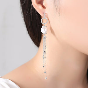Pearl Long Tassel Dangle Earrings - Enumu