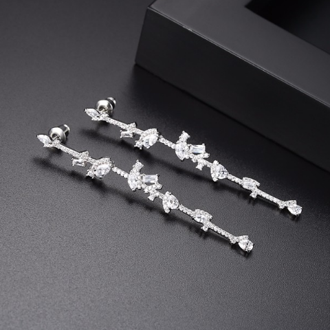 Swiss Zircon Long Dangle Earrings - Enumu