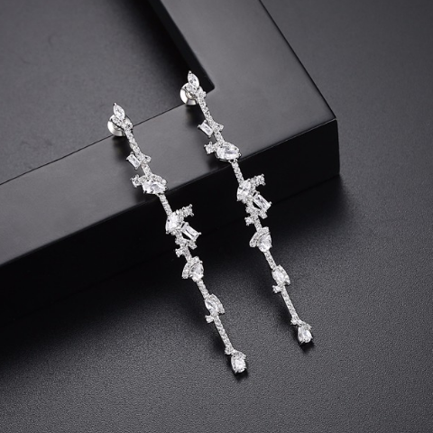 Swiss Zircon Long Dangle Earrings - Enumu