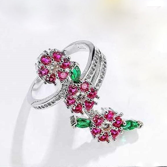 Ruby Flower and Leaves Ring - Enumu