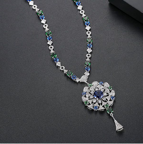 Blue Sapphire Emerald Long Necklace - Enumu