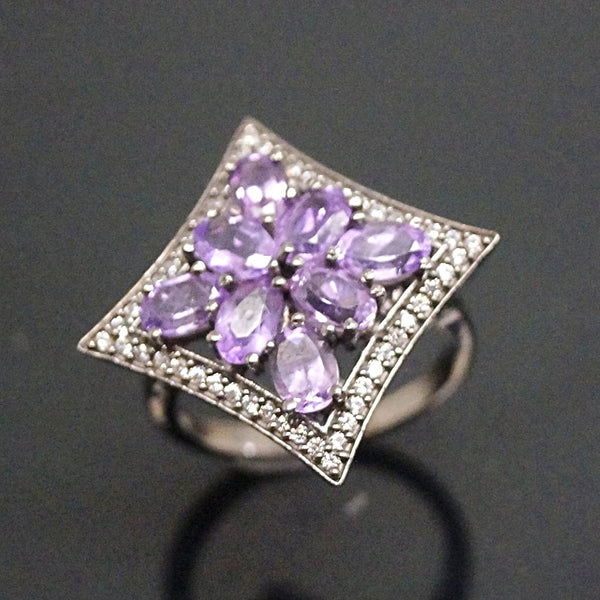 Victorian Pure 92.5 Sterling Silver Real Amethyst Ring - Enumu