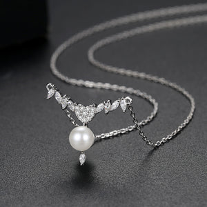 Simple Zircon Pearl Pendant with Chain - Enumu