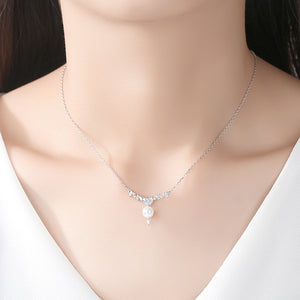 Simple Zircon Pearl Pendant with Chain - Enumu