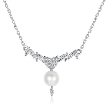 Simple Zircon Pearl Pendant with Chain - Enumu