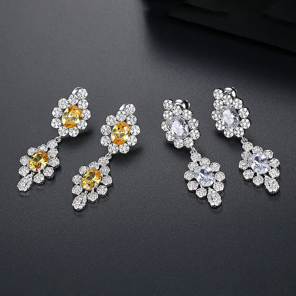 Big Citrine CZ Dangle Earrings - Enumu
