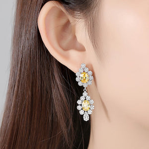 Big Citrine CZ Dangle Earrings - Enumu