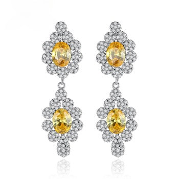 Big Citrine CZ Dangle Earrings - Enumu