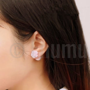 Double Side Pink Rose and Pearl Studs - Enumu