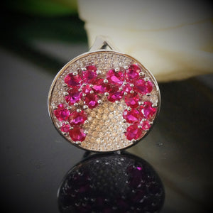 Pure 92.5 Sterling Silver Ruby Flowers Ring - Enumu