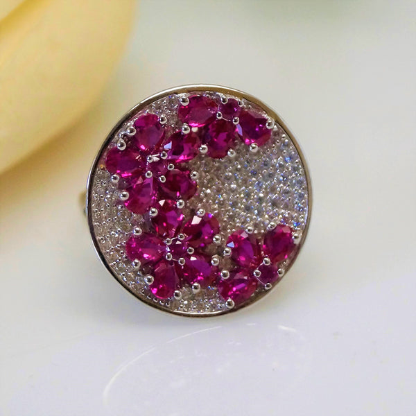 Pure 92.5 Sterling Silver Ruby Flowers Ring - Enumu