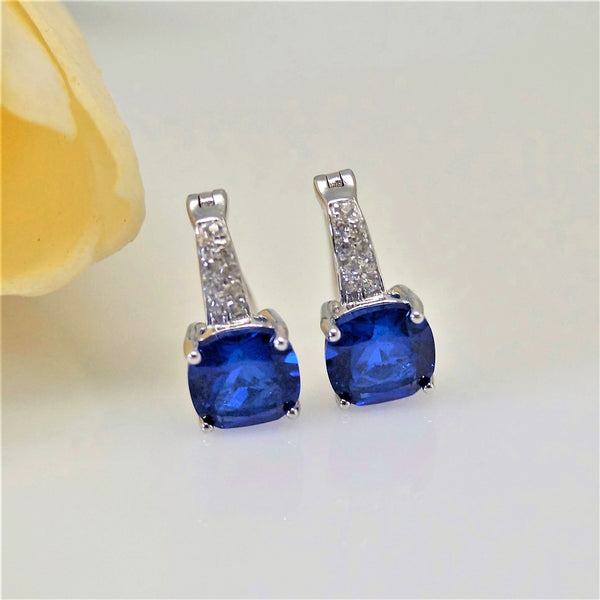 Sterling Silver Blue Sapphire Hoops - Enumu