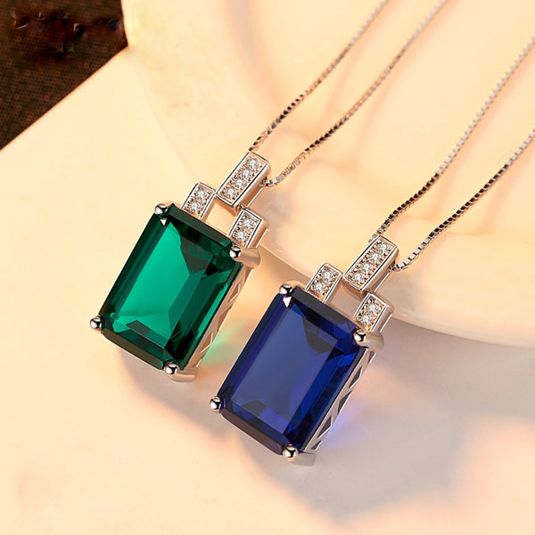Sterling Silver Emerald Pendant with Chain - Enumu