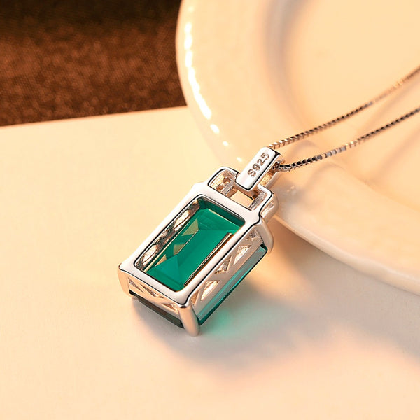 Sterling Silver Emerald Pendant with Chain - Enumu
